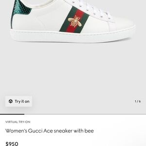 Gucci White and Green Flats with Gold Bee Detail